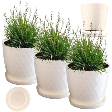 Doniczka na kwiaty z podstawką kremowa Amily 18 cm, 3 szt.