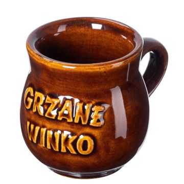 Kubek kamionkowy z uchem Olympia 0.25L z napisem "Grzane Winko"