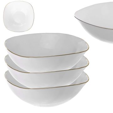 Salaterka szklana Gullo 18 cm biała ze złotym rantem 3 szt.