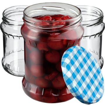 Słoiki na przetwory Kisko 500ml 16szt 82mm + wieczka "Niebieska Krata"