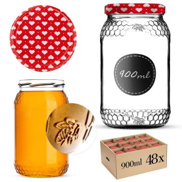 Szklany słój Lierde 900ml 82mm 48 szt. + wieczka "Serca"