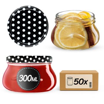 Słoiki na przetwory Raja 300ml 50szt 82mm + wieczka "Czarny Groszek"