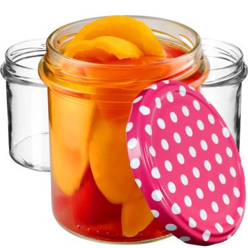 Słoiki na przetwory Avila 350ml 10szt 82mm + wieczka "Groszek różowy"