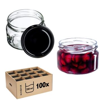 Słoiki na przetwory Denia 250ml 100szt 82mm + wieczko czarne