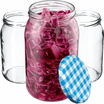 Słoiki na przetwory Simo 900ml 8szt 82mm + wieczka "Niebieska Krata"