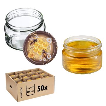 Słoiki na przetwory Denia 250ml 50szt 82mm + wieczko "Pszczoły z kwiatkami"