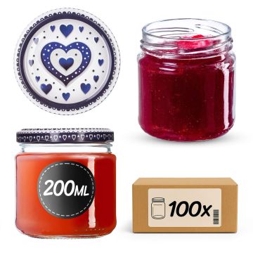 Słoiki na przetwory Lerma 200ml 100szt 66mm + wieczka "Niebieskie serca"