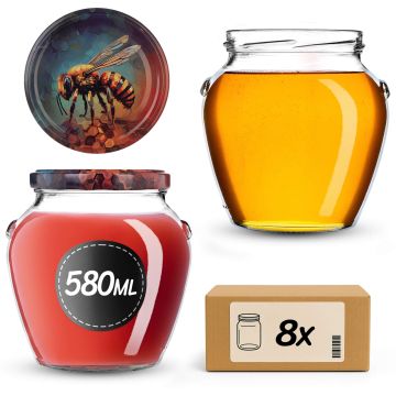 Słoiki na przetwory Sassa 580ml 8szt 82mm + wieczka "Niebieska pszczoła"