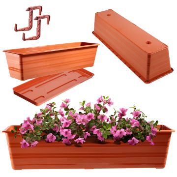 Doniczka balkonowa Cati + podstawka + uchwyty 60 cm, terrakota