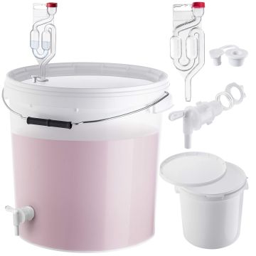 Pojemnik fermentacyjny Acerra z pokrywą i uchwytem 20L biały + kran + korek + rurka fermentacyjna