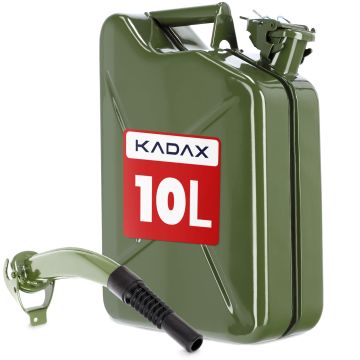 Kanister na paliwo stalowy 10L + lejek 31 cm, zielony