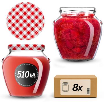 Słoiki na przetwory Sassa 580ml 8szt 82mm + wieczka "Czerwona krata"