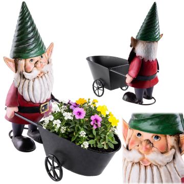 Figura ogrodowa Esson krasnal z wózkiem stalowa 34 cm