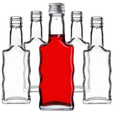 Szklana butelka na nalewkę Fala 200ml z srebrną zakrętką 5 szt.