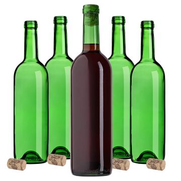 Butelka na wino Biagio 750ml zielona z korkiem aglomerowanym 10 szt.