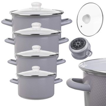Zestaw garnków emaliowanych Pruno 2L + 3L + 4L + 5L jasne szare