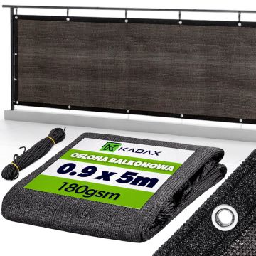 Osłona balkonowa Thus 0.9 x 5 m PE 180 g/m² czarna
