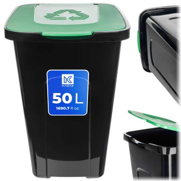 Kosz do segregacji śmieci Tuna 50L z zieloną pokrywą