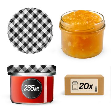 Słoiki na przetwory Tartu 235ml 20szt 82mm + wieczka "Czarna krata"
