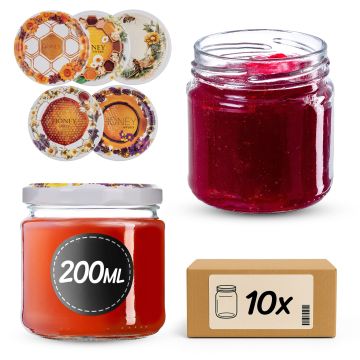 Słoiki na przetwory Lerma 200ml 10szt 66mm + wieczka "Słodki miód"