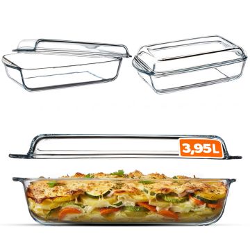 Naczynie żaroodporne szklane z pokrywką Backe 3.95L