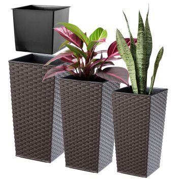 Donice na kwiaty z wkładem Pesaro rattan 19 cm + 25 cm + 30 cm, mokka