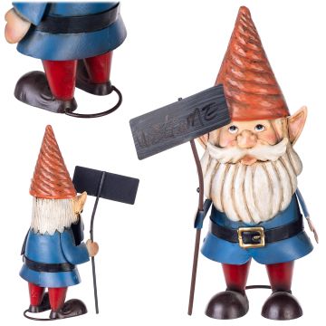 Figura ogrodowa Esson krasnal z tabliczką stalowa 33 cm