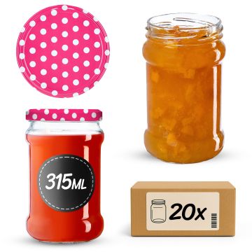 Słoiki na przetwory Seno 315ml 20szt 66mm + wieczka "Groszek różowy"