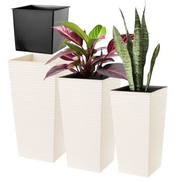 Donice z wkładem Tuluza dłuto 25 cm + 30 cm + 35 cm, kremowe