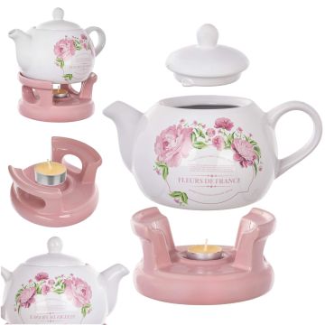 Dzbanek ceramiczny z podgrzewaczem Irais 1L kwiatki