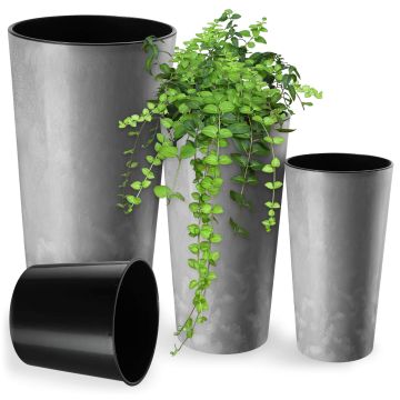 Donice na kwiaty Latina z wkładem szary beton 19cm+25cm+30cm