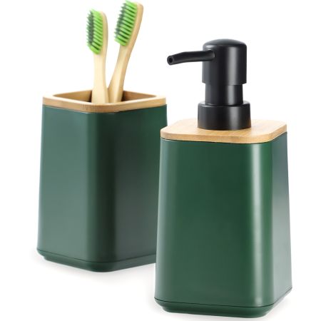 Zestaw Carrara Dozownik na mydło + Kubek łazienkowy, zielony