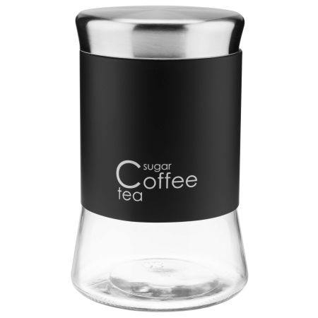 Pojemnik szklany na kawę, herbatę, cukier 1.1L, czarny