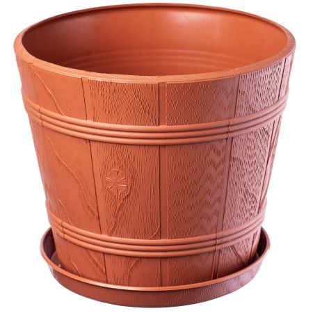 Doniczka drewnopodobna z podstawką 30 cm, terakota