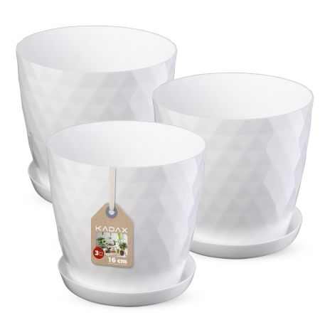 Doniczka na kwiaty z podstawką biała Amily 16 cm, 3 szt.