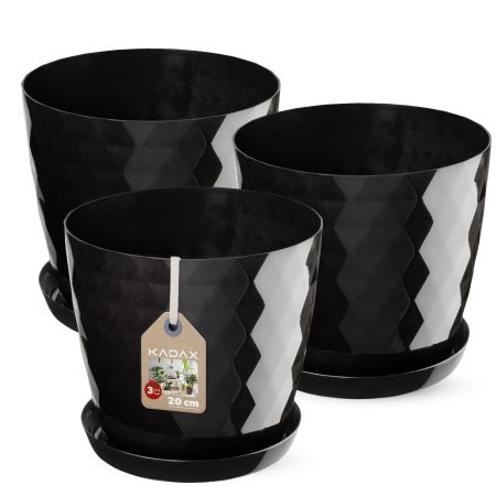 Doniczka na kwiaty z podstawką czarna Amily 20 cm, 3 szt.