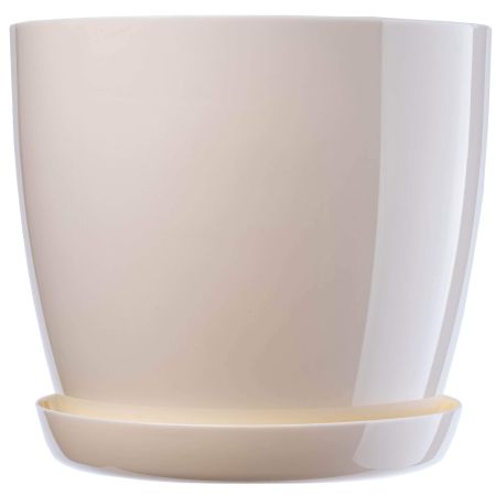 Doniczka na kwiaty z podstawką 14 cm, kremowa