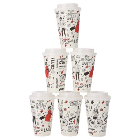 Jednorazowe kubki papierowe z pokrywką 300 ml 6 szt.