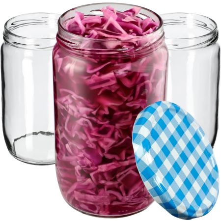 Słoiki Niva 720ml 82mm + wieczka "Niebieska Krata" 48 szt.