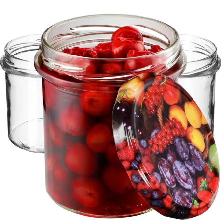 Szklane słoiki Avila 350ml 82mm + wieczka "Owoce", 10 szt.
