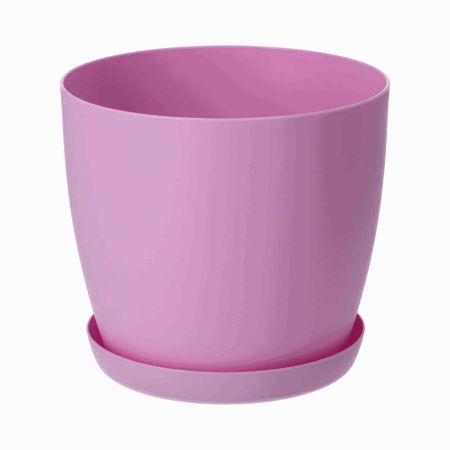 Doniczka na kwiaty z podstawką 14 cm, matowa różowa