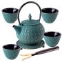 Czajnik żeliwny z czarkami i zaparzaczem Genua zielony