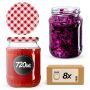 Słoiki na przetwory Jukka 720ml 8szt 82mm + wieczka "Czerwona krata"