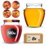 Słoiki na przetwory Sassa 580ml 8szt 82mm + wieczka "Mix pszczół"