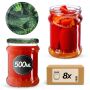 Słoiki na przetwory Kisko 500ml 8szt 82mm + wieczka "Ogórki II"