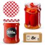 Słoiki na przetwory Kisko 500ml 8szt 82mm + wieczka "Czerwona Krata"