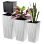 Donice na kwiaty z wkładem Pesaro rattan 25 cm + 30 cm + 35 cm, białe