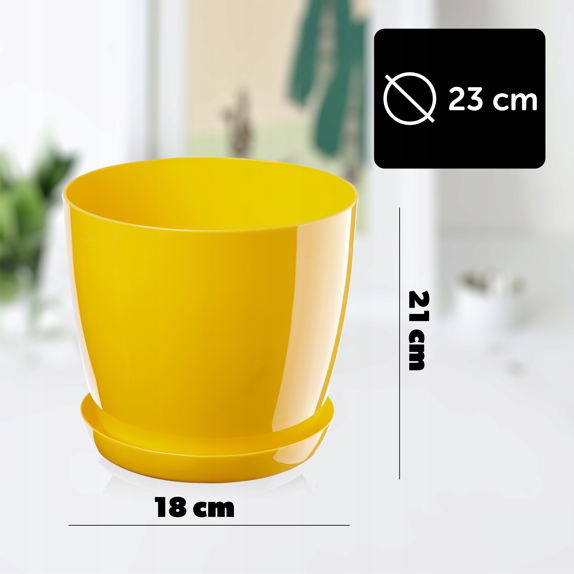Doniczka na kwiaty z podstawką 23 cm, żółta