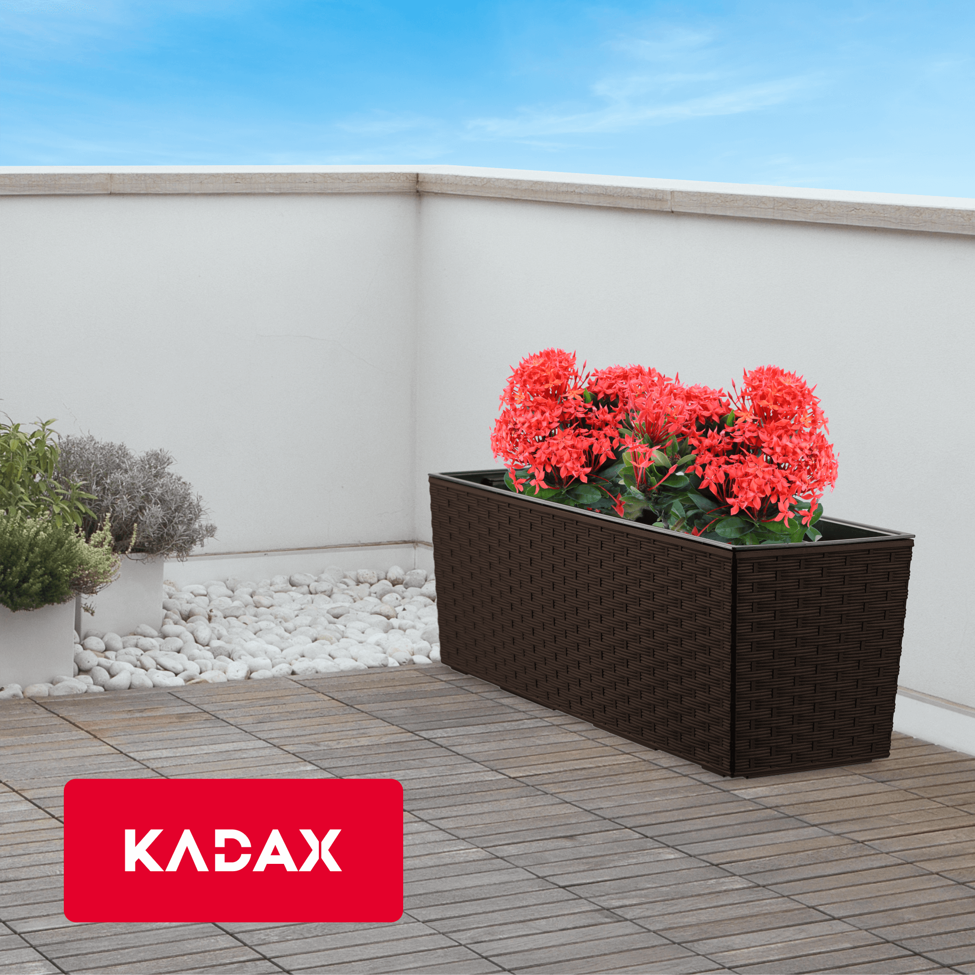 Doniczka balkonowa rattan z wkładem Murano 56 x 19 cm, mokka