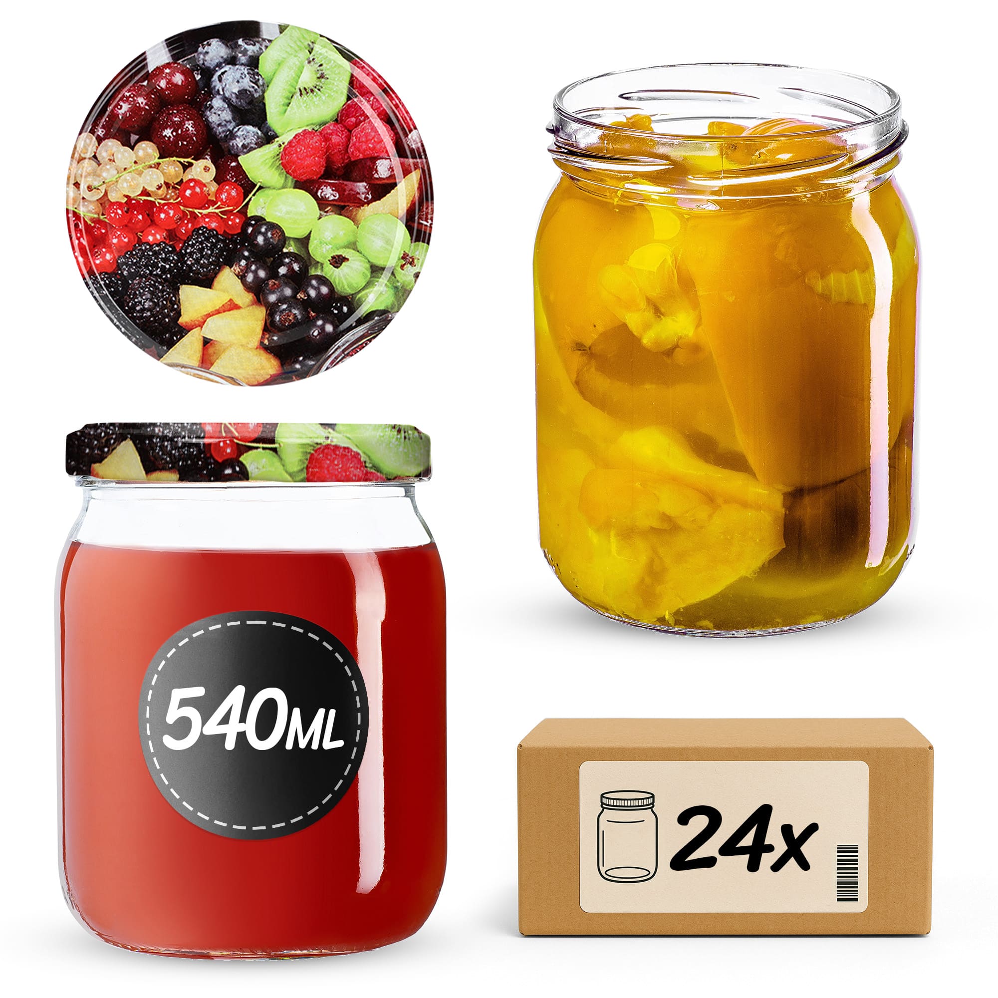 Słoiki Senna 540ml 24szt 82mm + wieczka "Mix owoców"